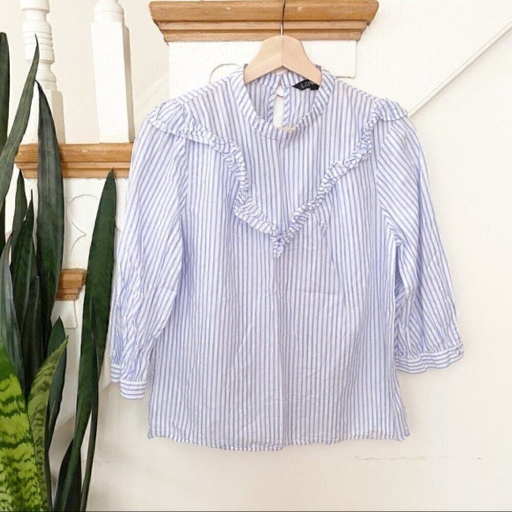 EXPRESS striped ruffle blue white blouse size S